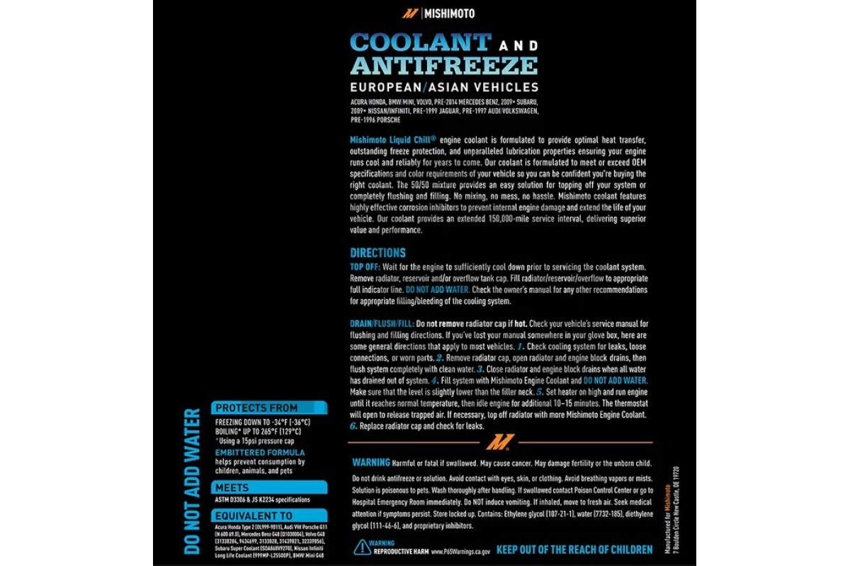 Mishimoto Chill Blue Coolant fluid for Nissan - BMW - Mini - Mercedes-Benz